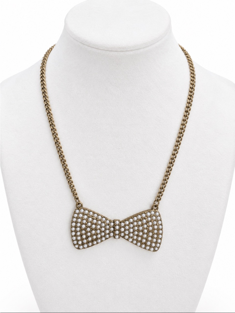 Claire's Gold Tone Bow Necklace with Pearl Accents